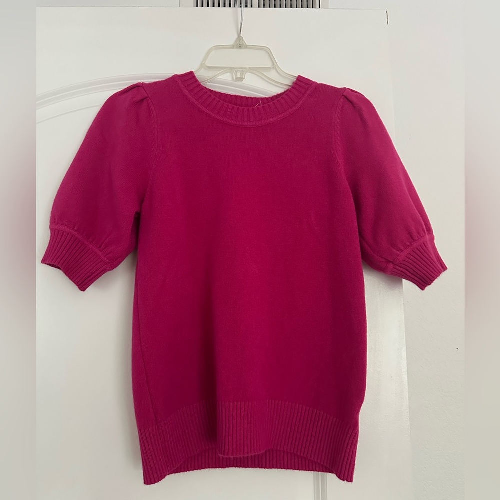 Bright Fuchsia Pink Short Puff Sleeve Sweater